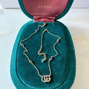 Gucci 18k yellow Gold chained necklace with Multi colored gemstones